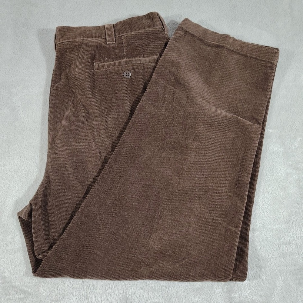 Roundtree And Yorke Corduroy Pants Men 38/30 Brown Classic Flat Front Comfort